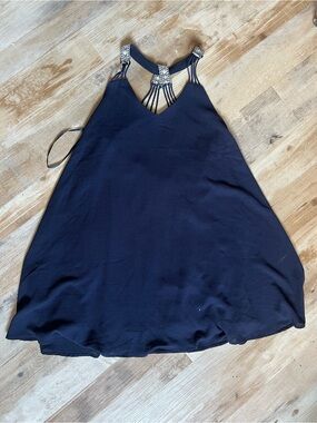 She + Sky Navy Beaded Halter Mini Dress